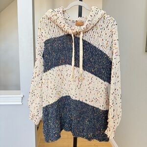 POL Cozy Multicolor Knit Women's Sweater, Blue/Cream, Size Small